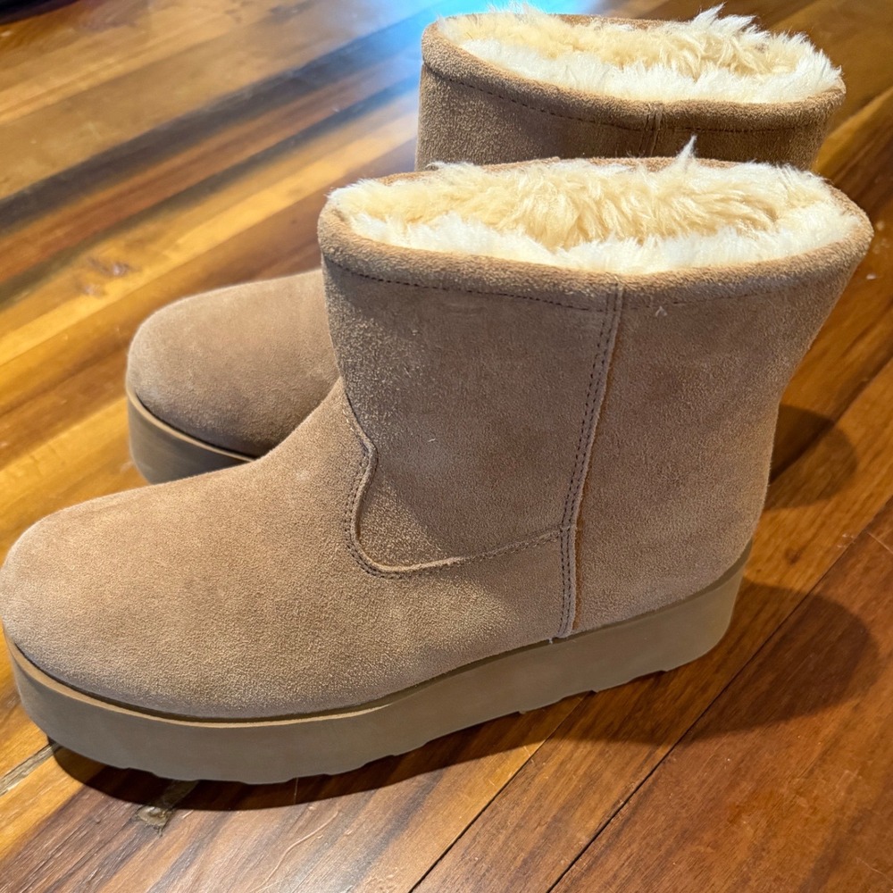 Time and Tru Womens Chestnut Tan Faux Fur Lined Platform Ankle Boots Size 8